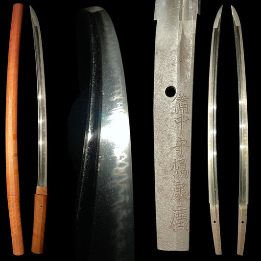 Ookissaki 大切先, Bicchunokami Tachibana Yasuhiro 備中守橘康廣 signed, Long Wakizashi, Edo period