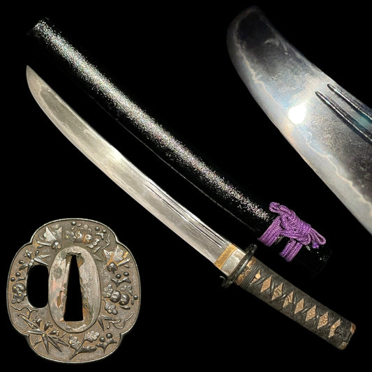 Sunnobi-TANTO 寸延短刀,Kokinko Moth Tsuba, Kabuto Fuchikashira, Edo period