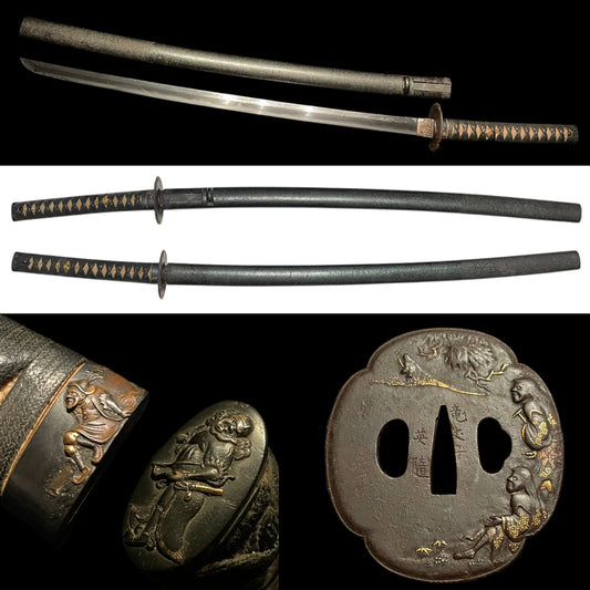 Sesshu Nagasawaju Yoshi 摂州長沢住吉光 signed KATANA, Kanbun-Shinto 寛文新刀, signed Tsuba