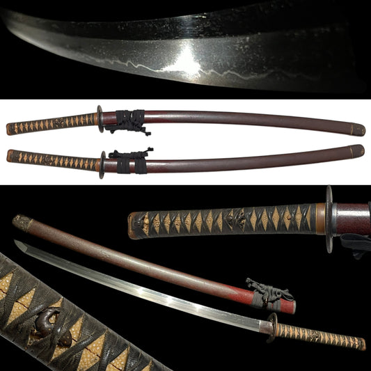 Red KATANA 二ノ九 signed, Deer Menuki, Very Thick Blade, Edo period