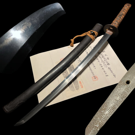 Musashitaro Yasukuni 武蔵太郎安国 signed Long Wakizashi, Edo period, with Kozuka