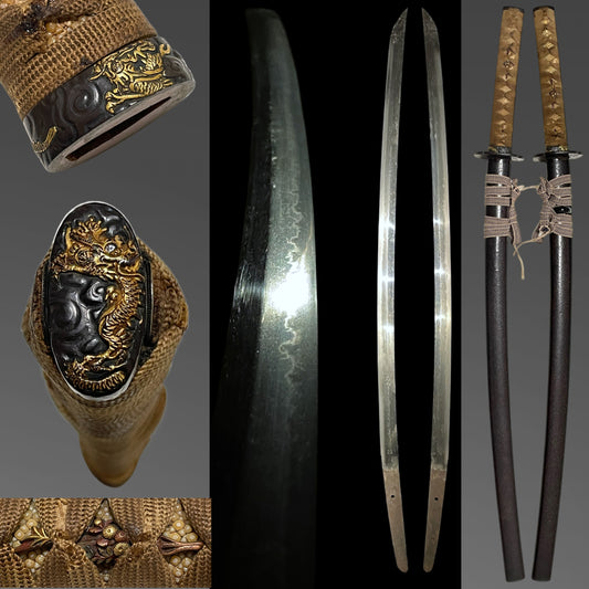 Dragon Fuchikashira KATANA, Raimon Tsuba 雷紋鍔, Edo period mumei
