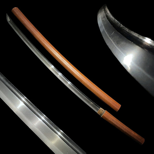 Kakitoshibi 掻通樋 KATANA in Shirasaya, Kanemichi 兼道 signd, Heavy blade, Gendaito