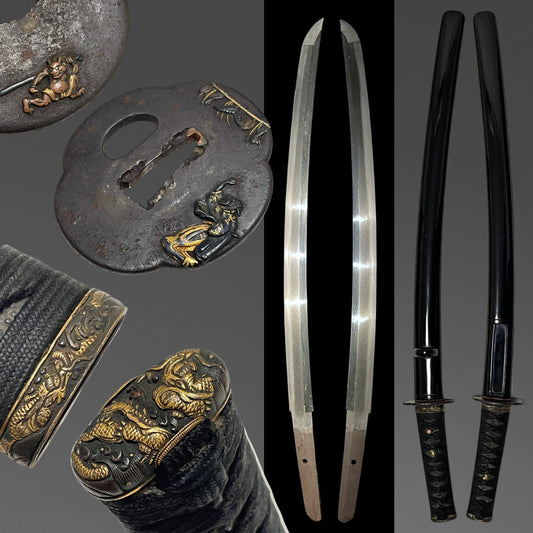Setsubun Mamemaki Tsuba 節分豆撒き図鍔, Dragon Fuchikashira Wakizashi, Edo period mumei