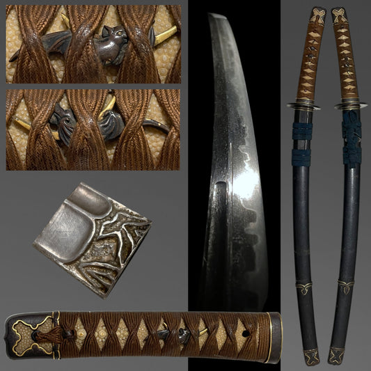 Bat Menuki 蝙蝠目貫, Handachi-Koshirae 半太刀拵 Wakizashi, Edo period mumei