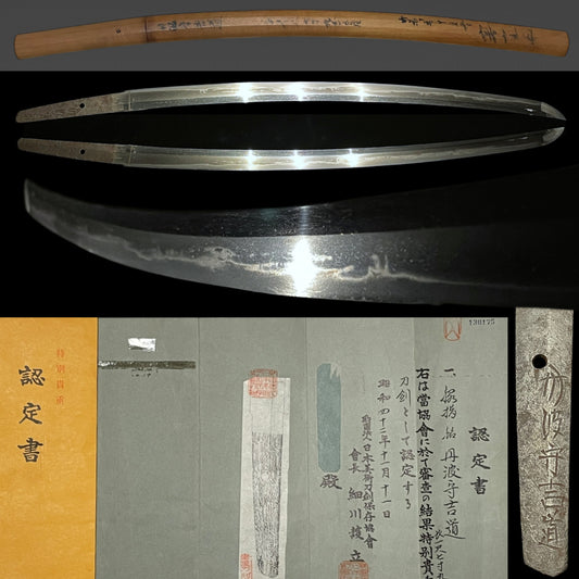 Tanbanokami Yoshimichi 丹波守吉道 signed Wakizashi, Kanzan Sensei Sayagaki 寒山先生鞘書, Early Edo