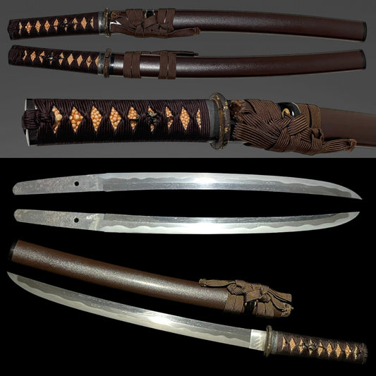 Shobuzukuri Wakizashi 菖蒲造脇差, Gold inlay Tsuba, Edo period mumei