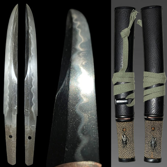 KANMURI-OTOSHI 冠落造 TANTO, 道晴 Michiharu signed, Kachimushi Dragonfly Menuki,