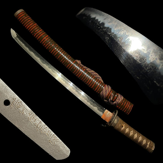 Banshuju Munenaga 播州住宗長 signed Red Wakizashi, with Kozuka, Edo period