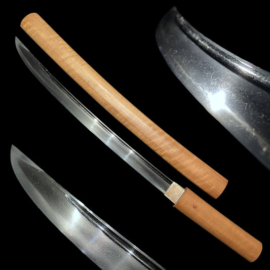 Hirazukuri Wakizashi 平造脇差, Bohi 棒樋 blade, Edo period mumei