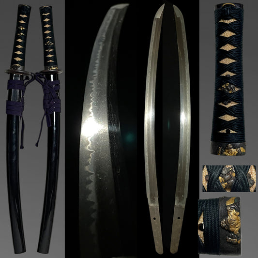Sanbonsugi-Hamon 三本杉刃文 Wakizashi, Shichifukujin Fittings, Muromachi period mumei