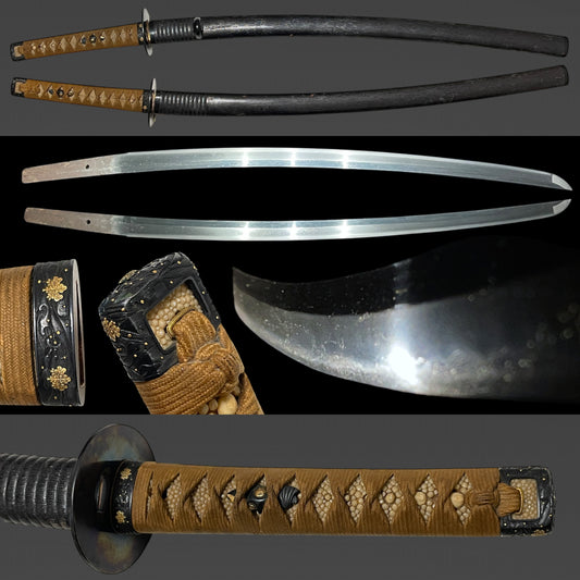 Sue-KOTO KATANA, Shakudo Fuchikashira 赤銅桐波図縁頭, Late Muromachi period mumei