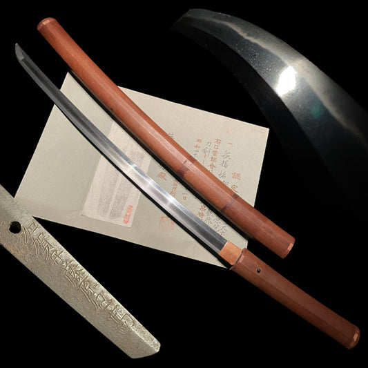 Nanbantetsu 南蛮鉄 Wakizashi, Kaganokami Fujiwara Kanetaka signed, NBTHK Certificate