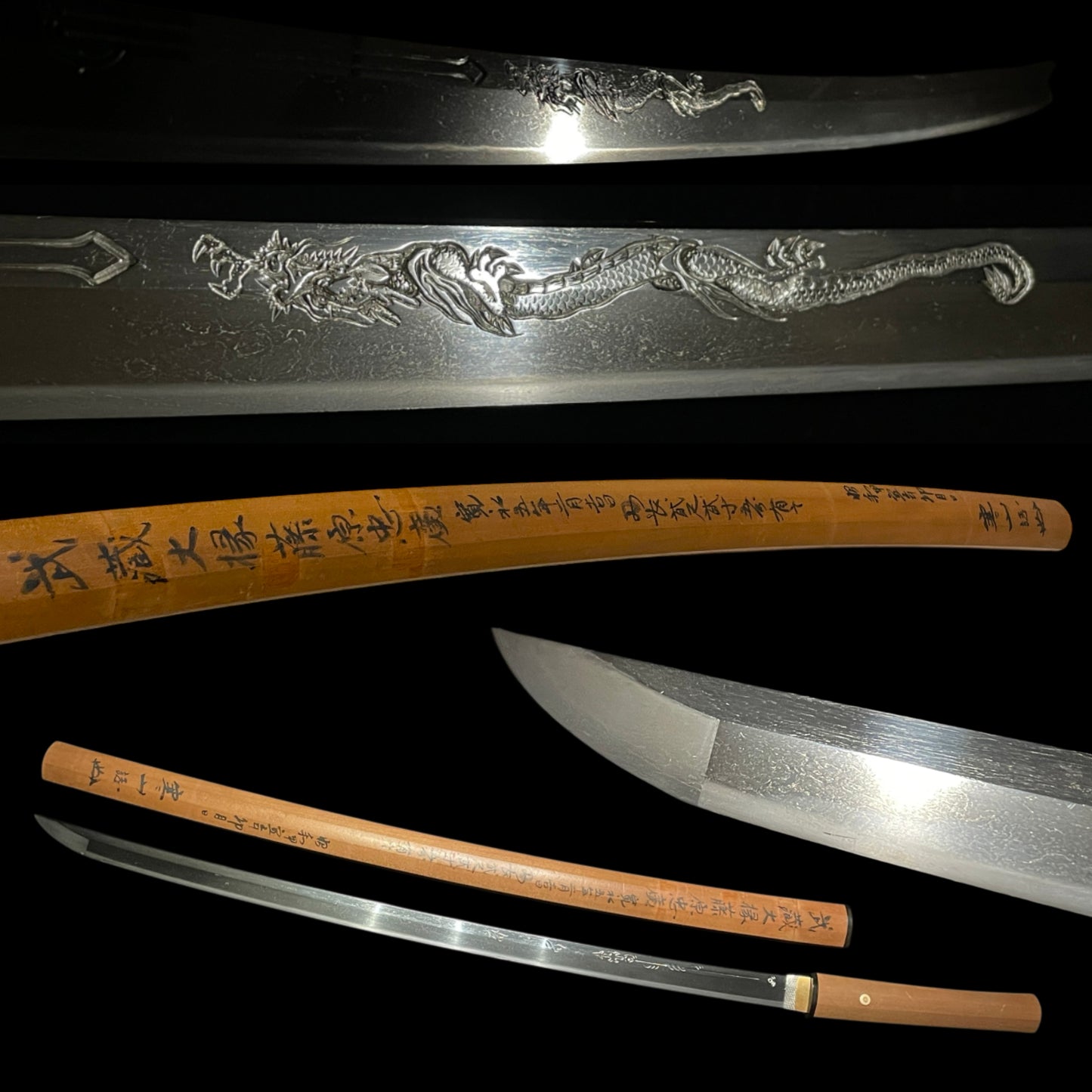 HORIMONO 刀身彫刻 KATANA, Musashidaijo Tadahiro February 1628 signed, Sayagaki 鞘書