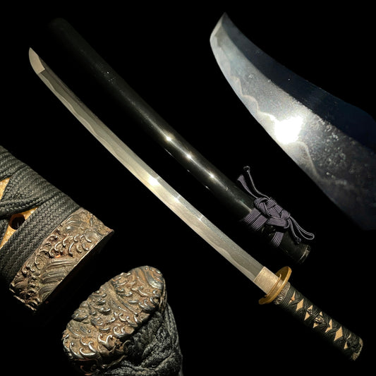 Nami Fuchikashira 波縁頭 Wakizashi, Brass Tsuba, Edo period mumei