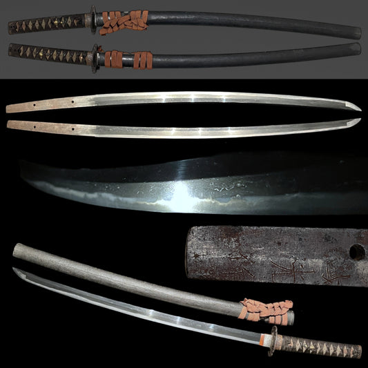 Morimitsu 盛光 signed KATANA, Shinchu Chirashi Tsuba 真鍮散鍔, with Shirasaya