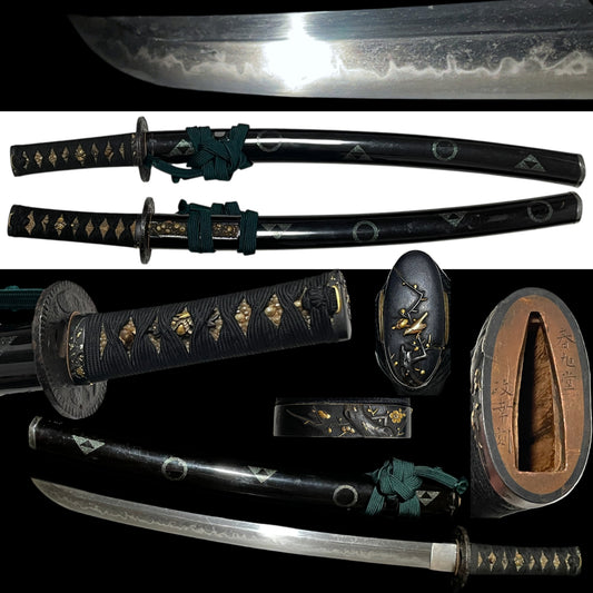 High-grade Koshirae WAKIZASHI, Nightingale and Plum Fuchikashira, with Kozuka