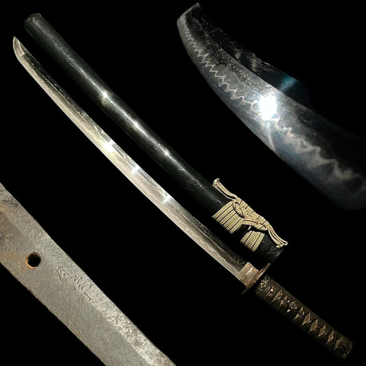 Sukemune 助宗 signed Long Wakizashi, Shakudo Pine needles Fuchikashira, Edo period