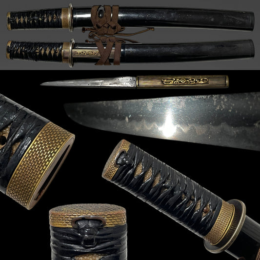 Ajiro 網代 Golden Fuchikashira TANTO, wit Kozuka, Boar Menuki, Edo period mumei