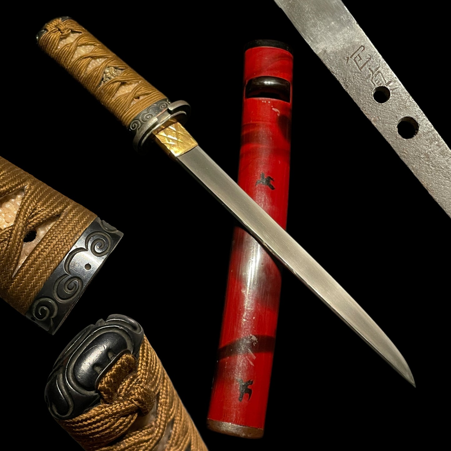 Red TANTO, 包真 Kanezane signed, Guribori 倶利彫 Fuchikashira, Muromachi period
