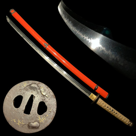 Red Handachi-Koshirae KATANA, Mt.Fuji Tsuba, Edo period mumei