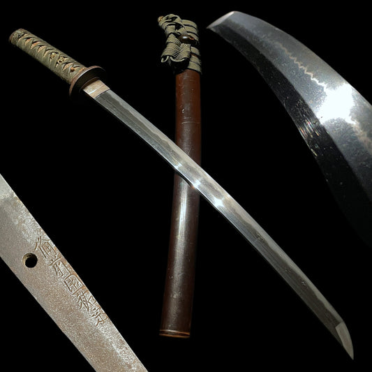 Bizenkoku Sukesada 備前國祐定 signed Wakizashi, Rugged Iron Fuchikashira, Muromachi period