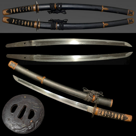 Handachi Koshirae Wakizashi 半太刀拵脇差, Copper Fittings, Tsukimirojin-Tsuba 月見老人鍔