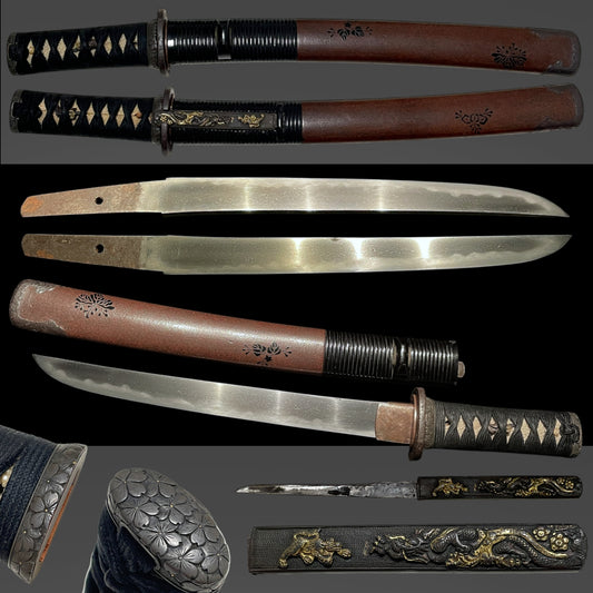 YOROIDOSHI 鎧通し TANTO, Thick Blade, Cherry blossoms Fuchikashira, Dragon and Tiger Kozuka