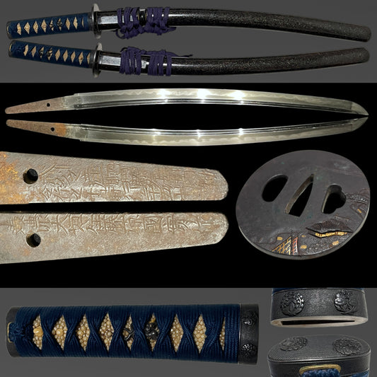 Mino Oogakiju Fujiwara Kunizane 美濃大垣住藤原国実 武州産肥田藤衛門丈令作之時行 Long signed Wakizashi, Edo period