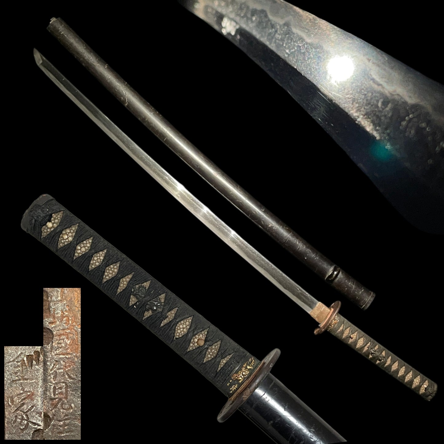 Black KATANA, Yamashirokoku Fushimiju Kaneie signed Tsuba,Dragon Menuki