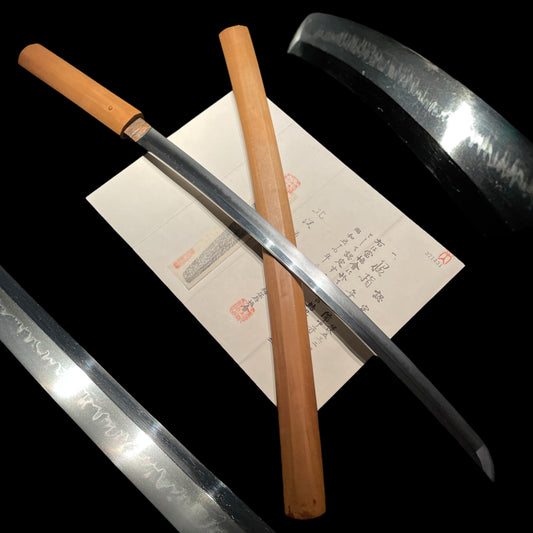 Amazing Hamon Bicchunokami Yasuhiro 備中守康廣 Long Wakizashi, NBTHK Certificate