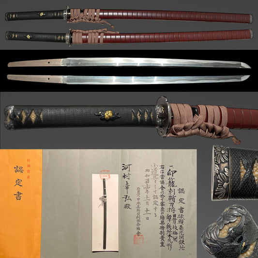 Inrokizamizaya 印籠刻鞘 KATANA, Kanbun-Shinto 寛文新刀, Very wide Blade, with Wari-Kogai