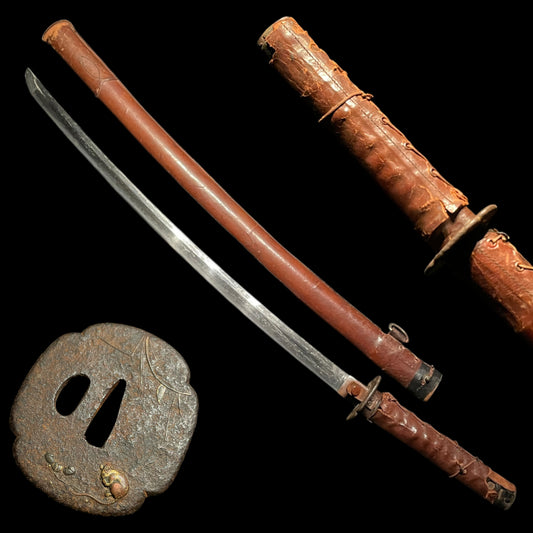 Ryakushiki GUNTO 略式軍刀, Leather Cover handle, Mouse Tsuba, WW2 Original