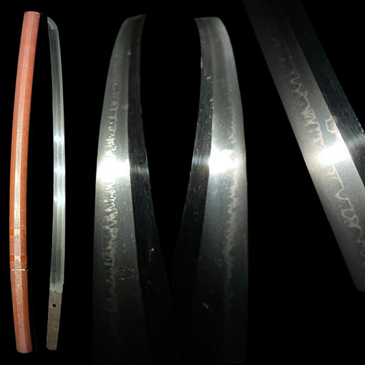 Amazing Hamon Long Wakizashi in Shirasaya, Edo period mumei