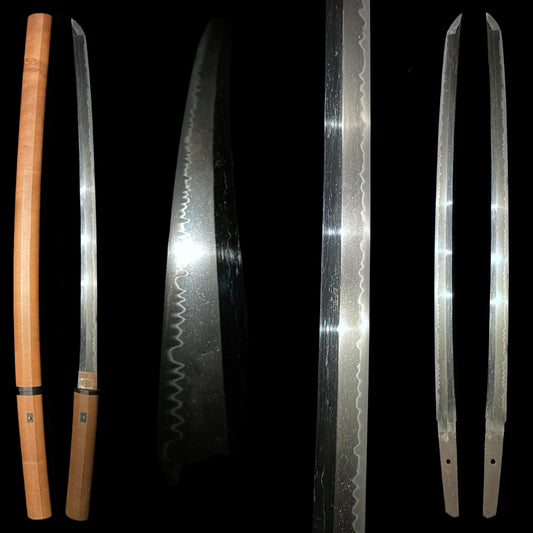 Sanbonsugi-Hamon 三本杉刃文 Long Wakizashi, Edo period mumei