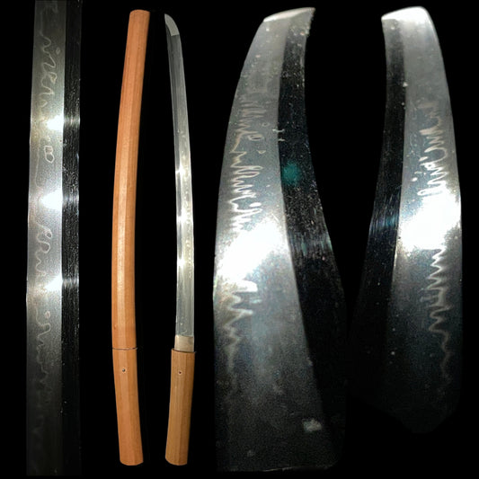 Amazing Hamon Wakizashi, Wide and Thick Blade, Edo period mumei