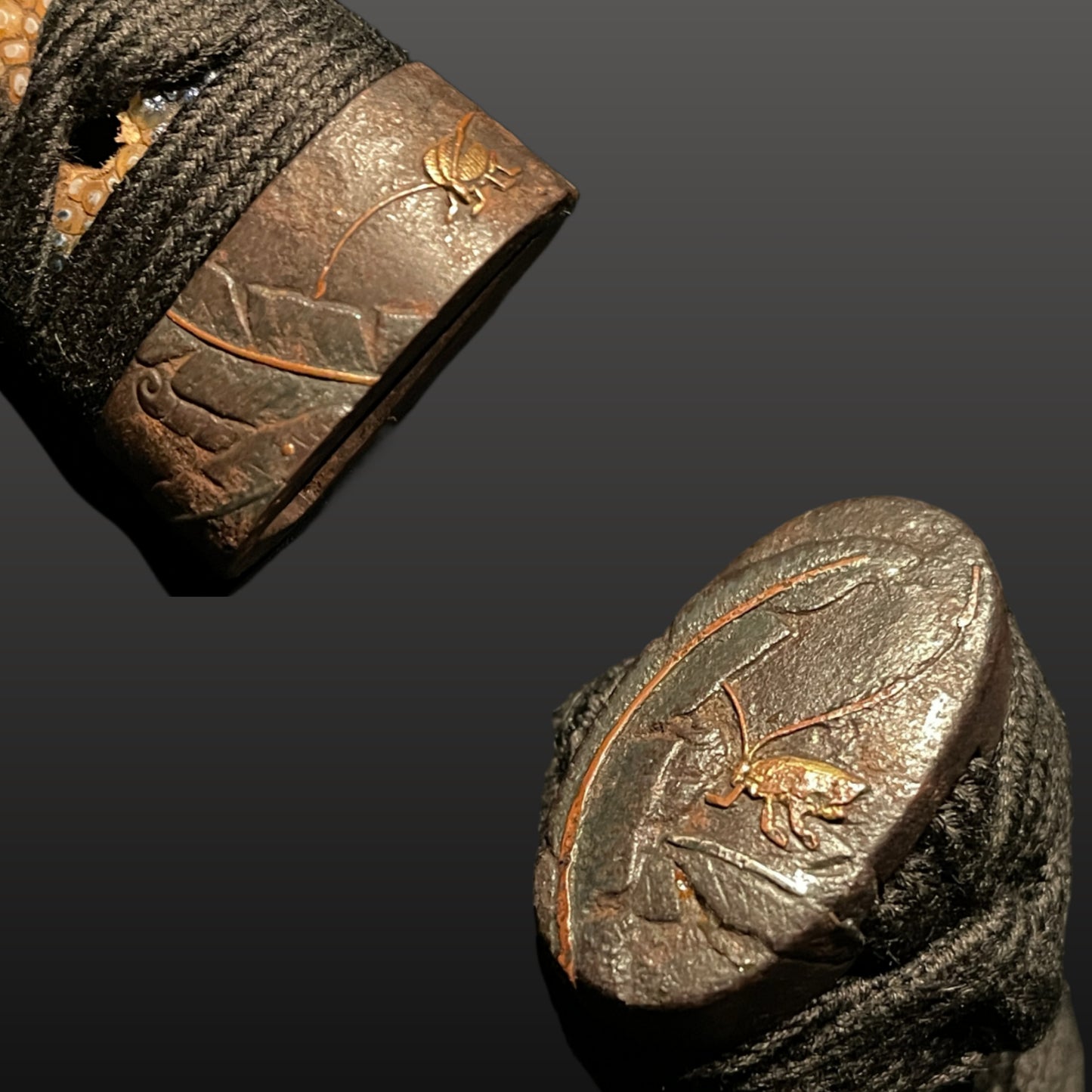 Bell cricket Fuchikashira 鈴虫縁頭, Shobuzukuri Long WAKIZASHI, Edo period mumei