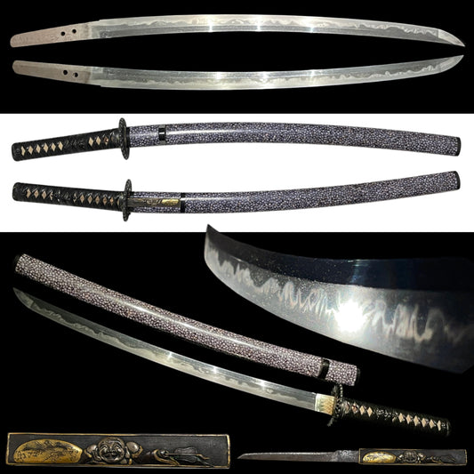 Amazing Hamon Long WAKIZASHI, Raden Koshirae 螺鈿拵, Katsumitsu 勝光 signed