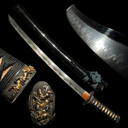 Horse Fuchikashira Wakizashi, Osafune Sukesada February 1505 備前国住人長船祐定 signed,
