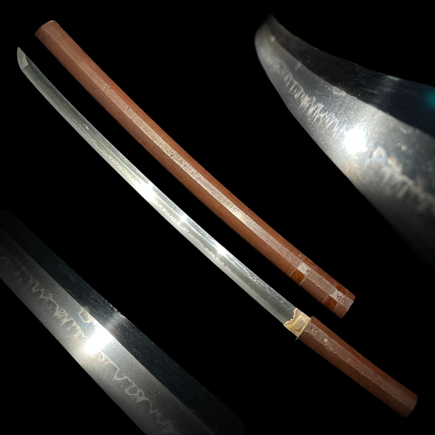 Amazing Hamon Long Wakizashi in Shirasaya, Edo period mumei