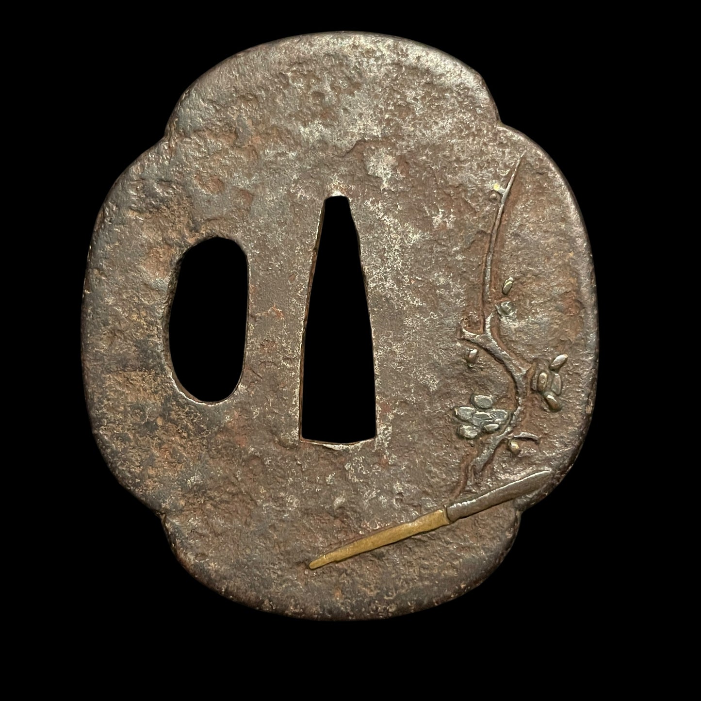 Handachi Koshirae 半太刀拵鉄一作金具 WAKIZASHI, Iron Large Menuki, Munehisa 宗久 signed