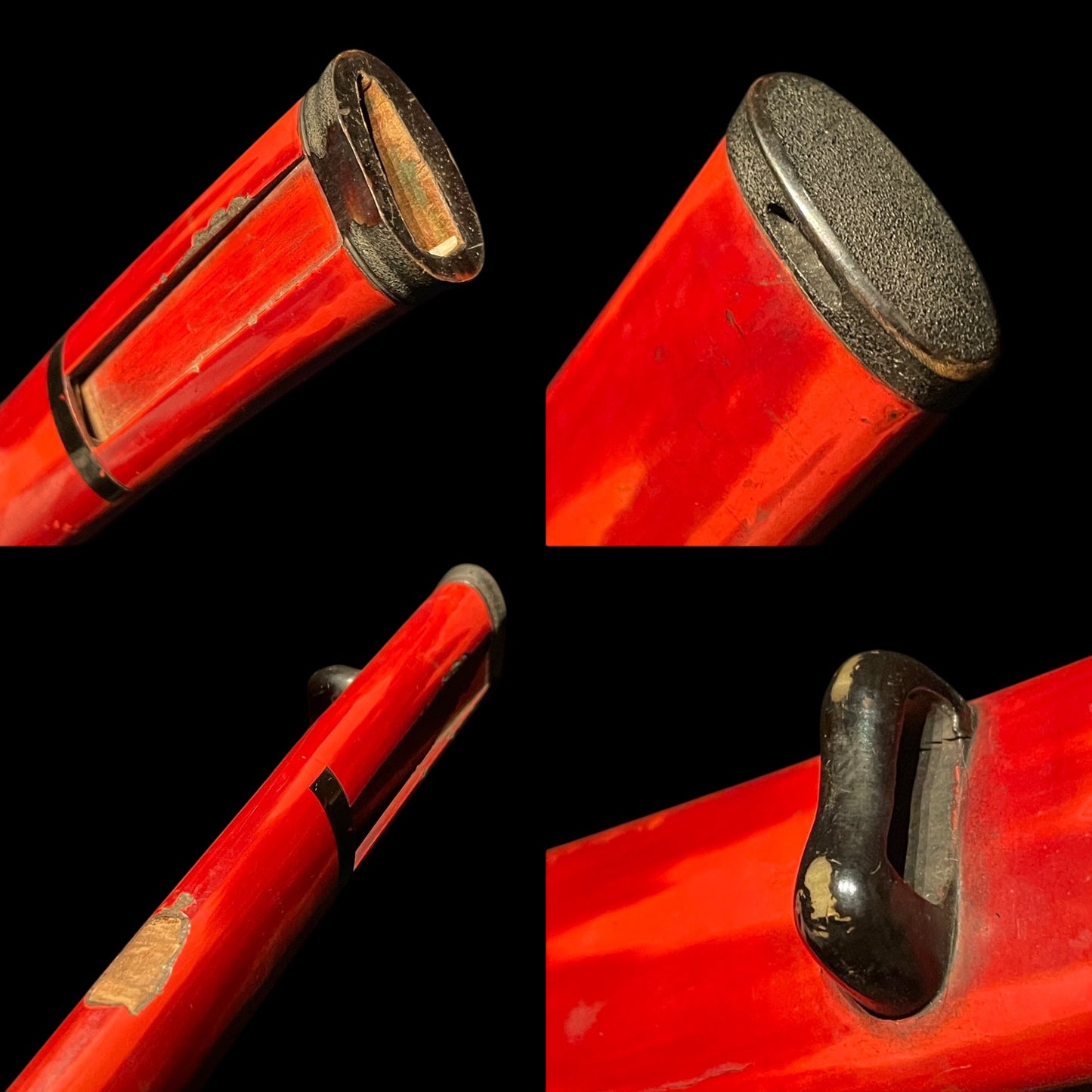 HORIMONO Red Tanto, 八幡武大神 梵字, Shakudo Dragon Menuki, Edo period mumei