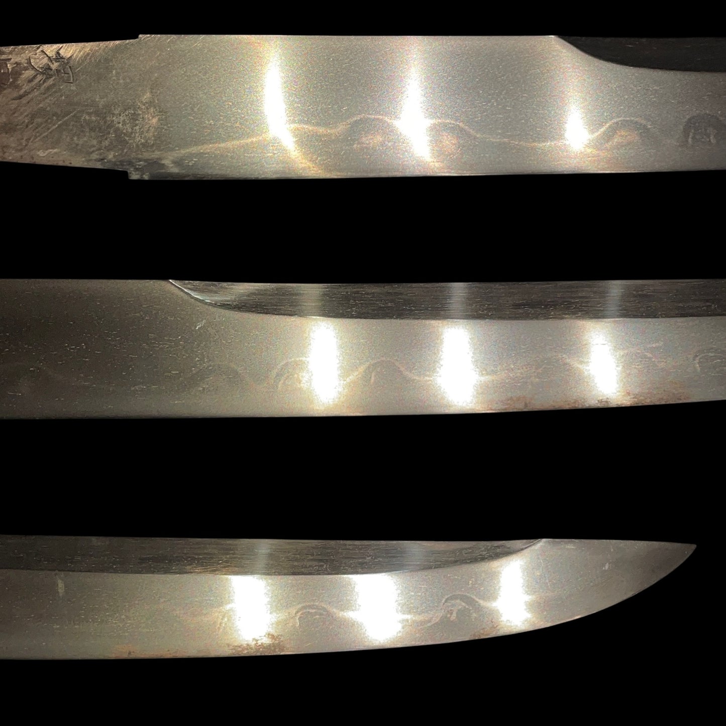 Unokubi TANTO, Mino style Mantis Fuchikashira, 堺包重鶴田新蔵 signed, Hanaguruma Tsuba