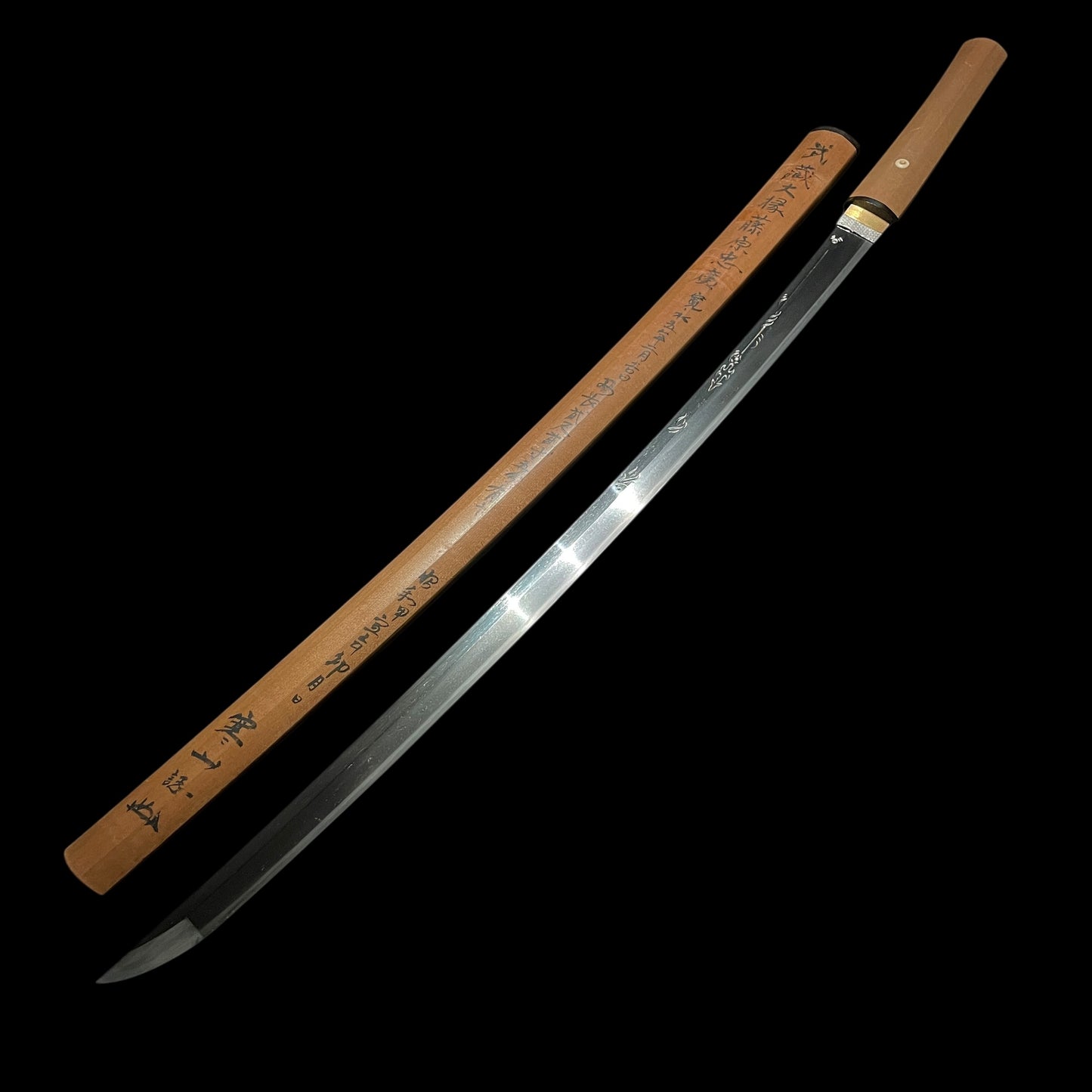 HORIMONO 刀身彫刻 KATANA, Musashidaijo Tadahiro February 1628 signed, Sayagaki 鞘書