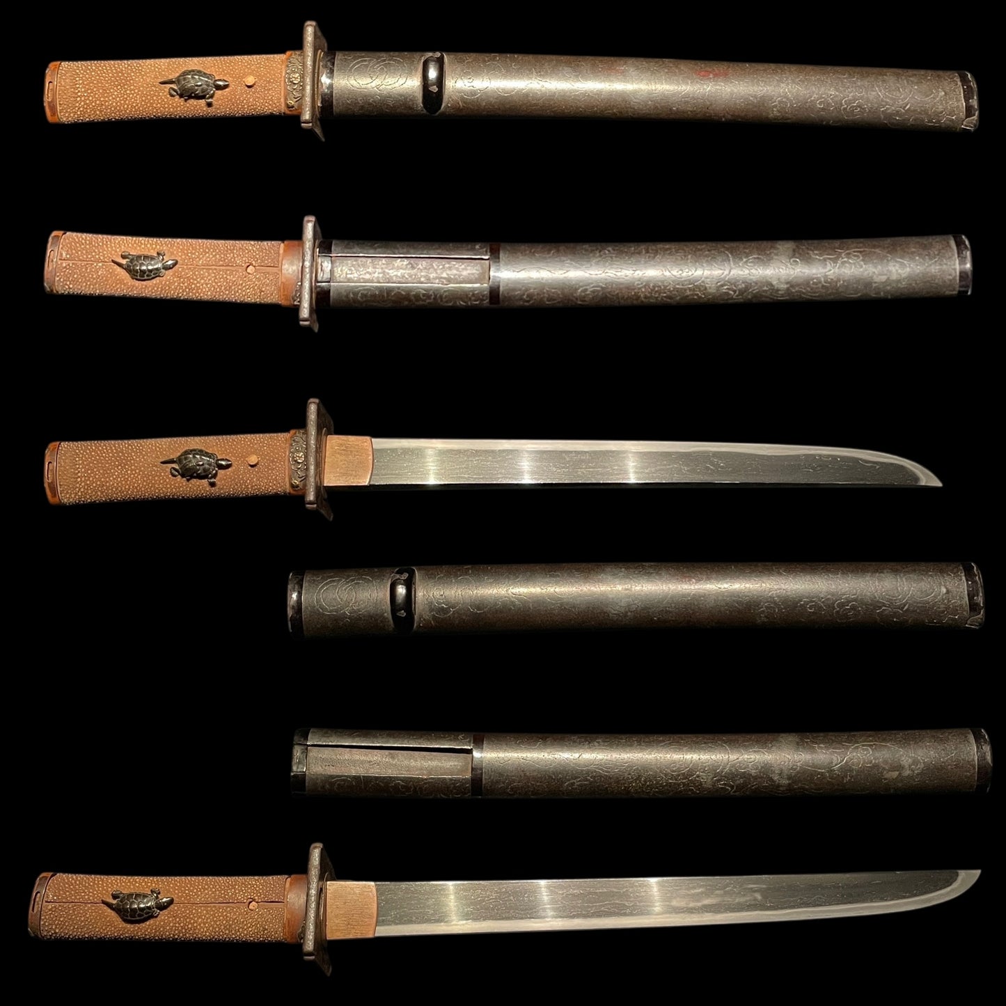 Turtle Menuki Yoroidoshi Tanto, Masamehada 柾目肌 Thick Blade, Edo period mumei