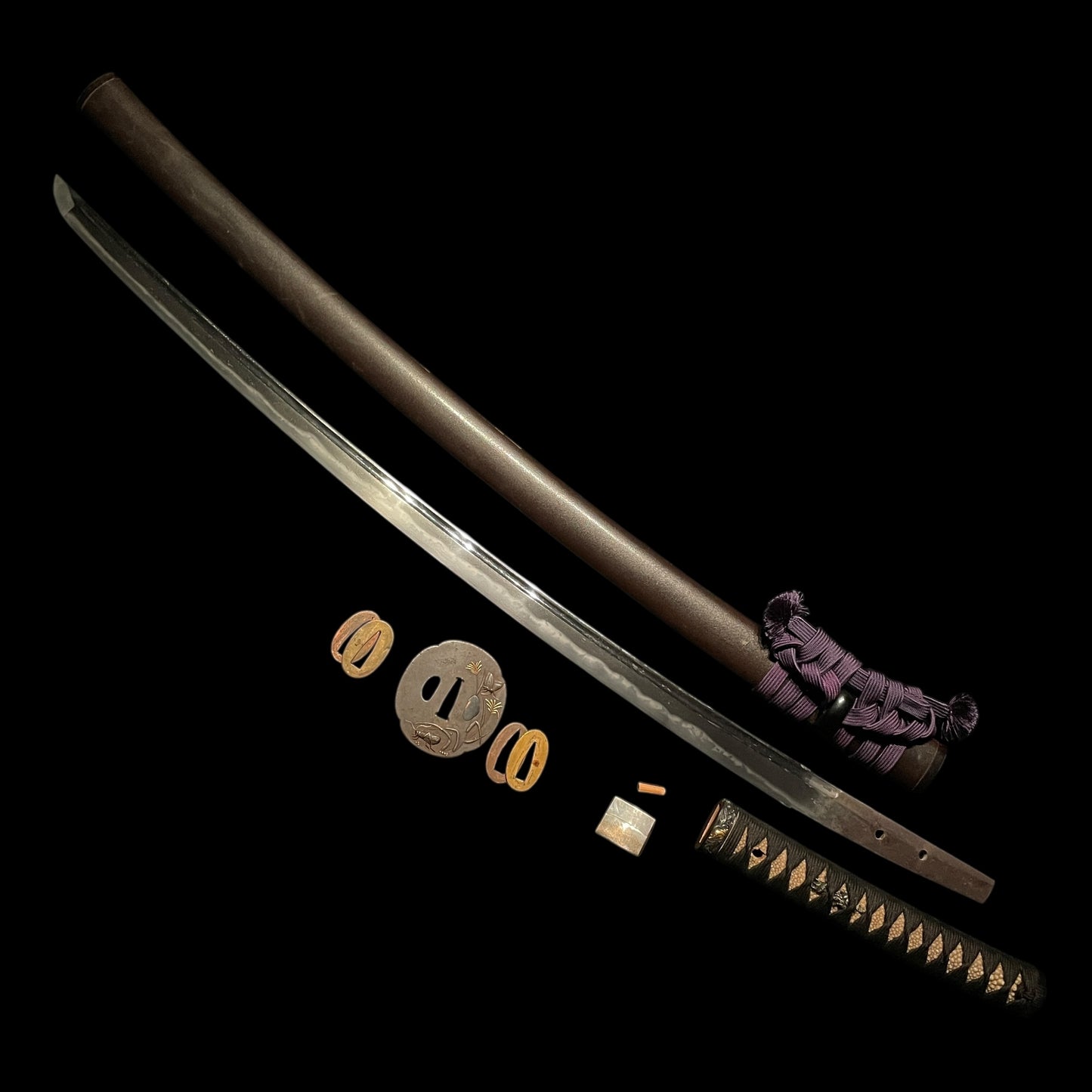 Midareba KATANA, Autumn insect Tsuba, Shell Fuchikashira, with Shirasaya