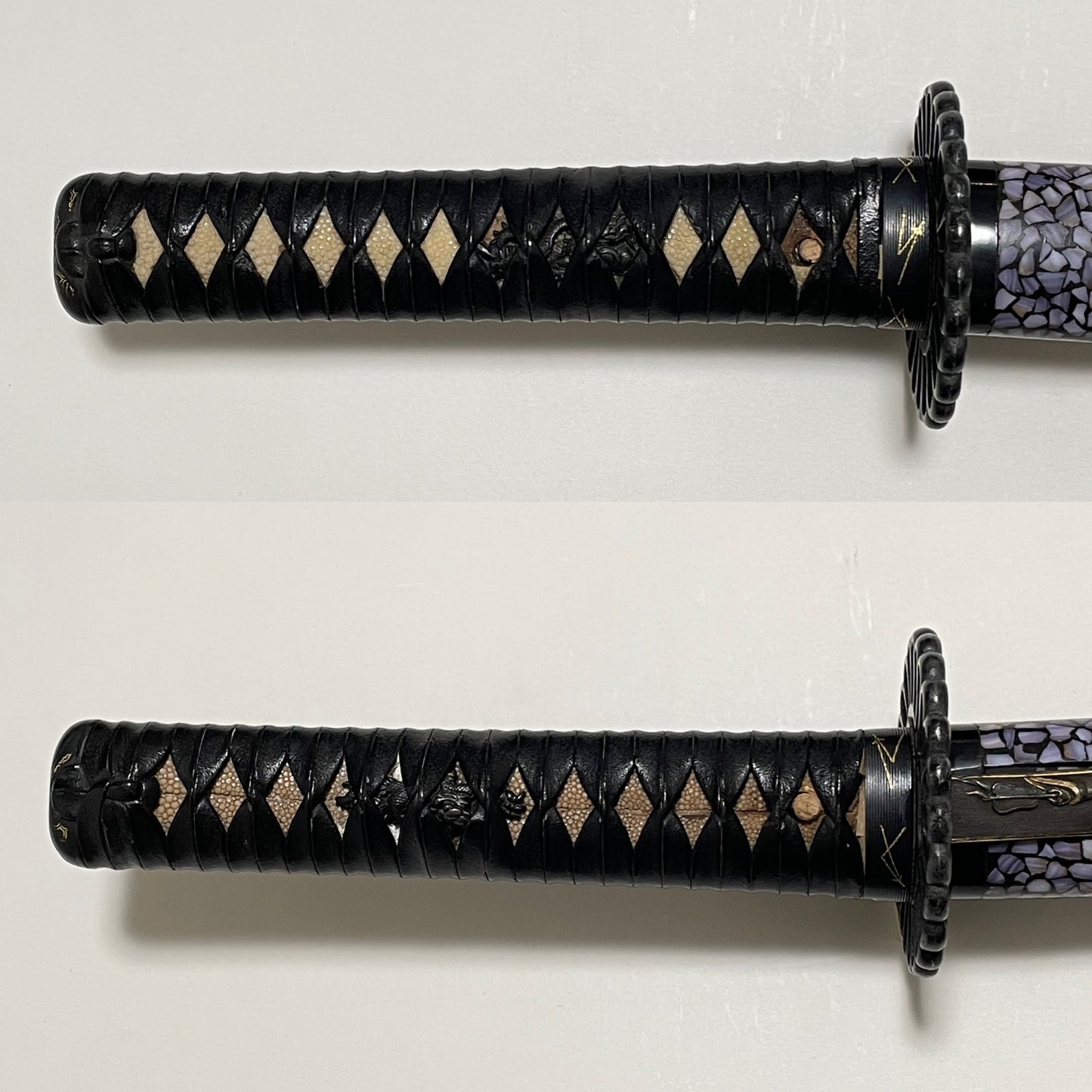 Amazing Hamon Long WAKIZASHI, Raden Koshirae 螺鈿拵, Katsumitsu 勝光 signed