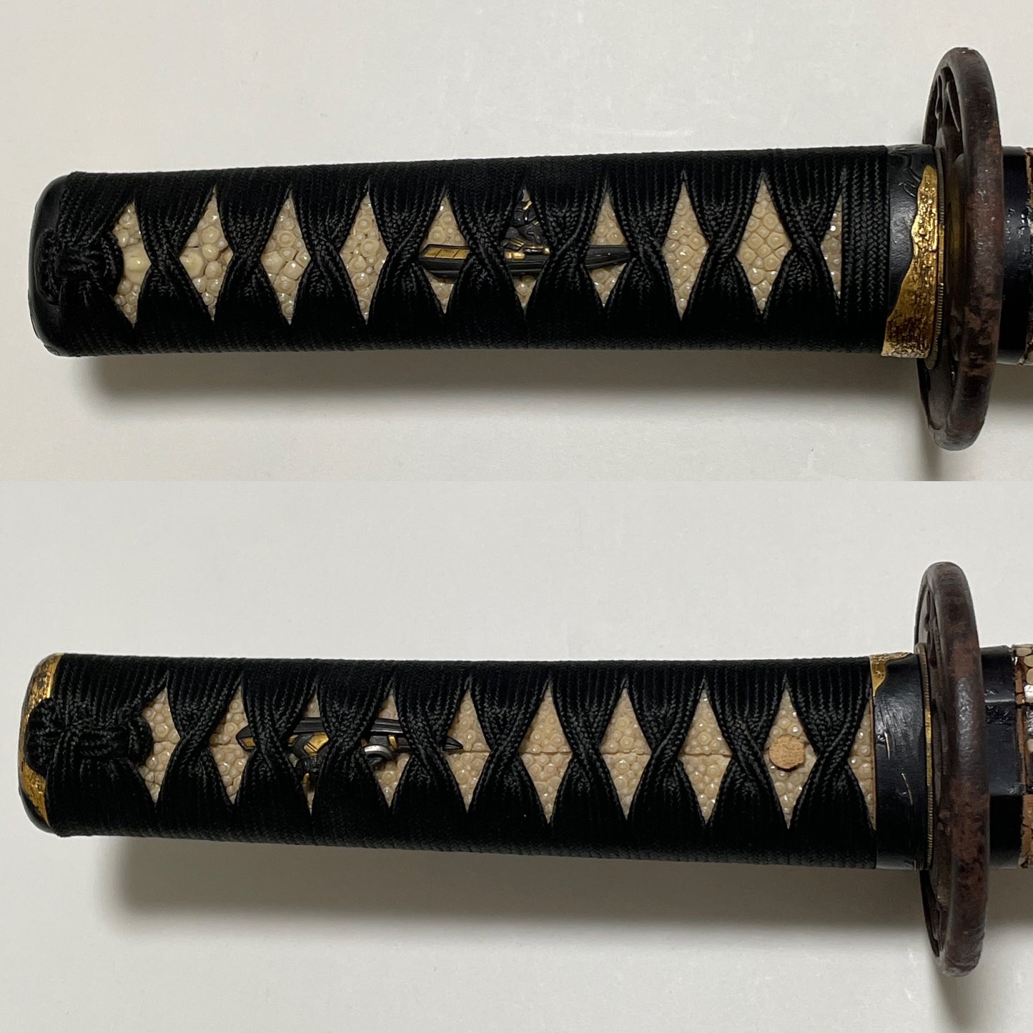 Kairagisaya 梅花皮鞘 Rayskin Scabbard WAKIZASHI, Persimmon Tsuba 柿透鍔, Edo period