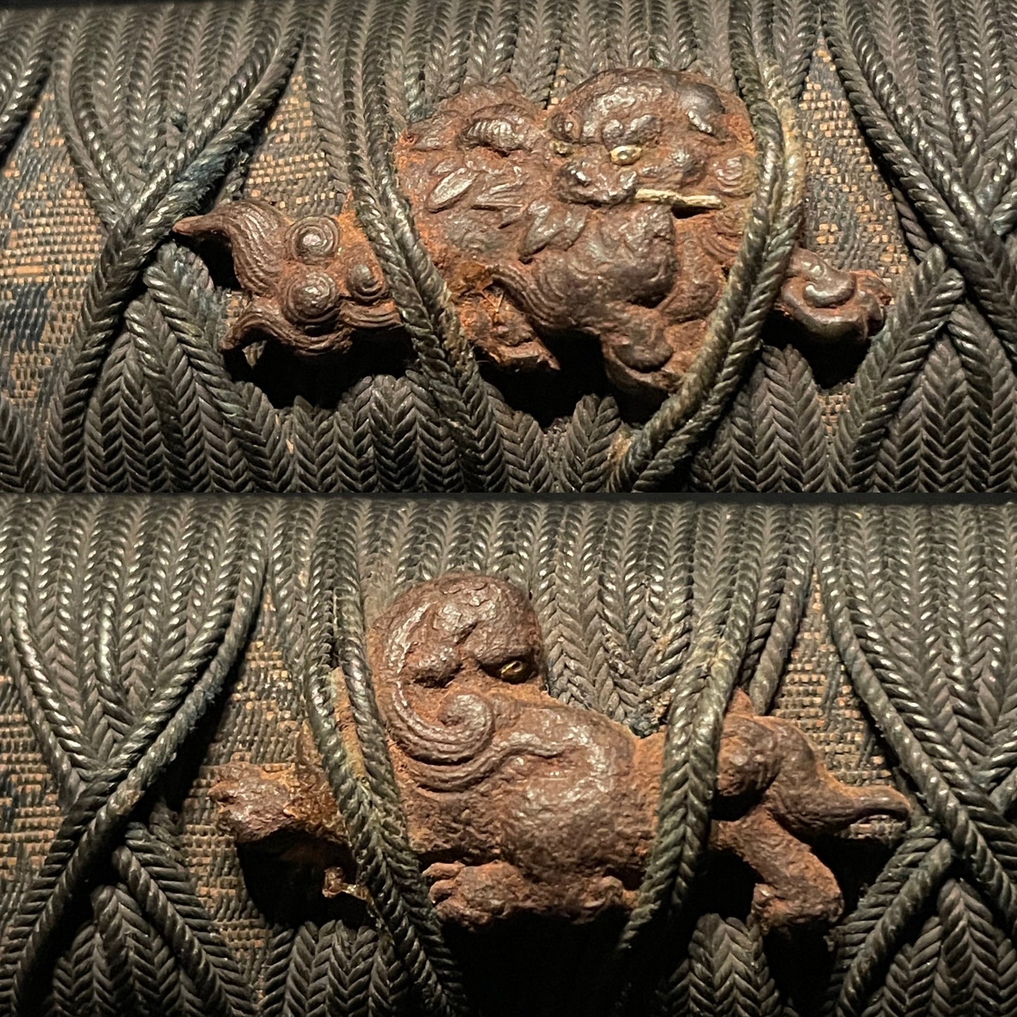 Handachi Koshirae 半太刀拵鉄一作金具 WAKIZASHI, Iron Large Menuki, Munehisa 宗久 signed