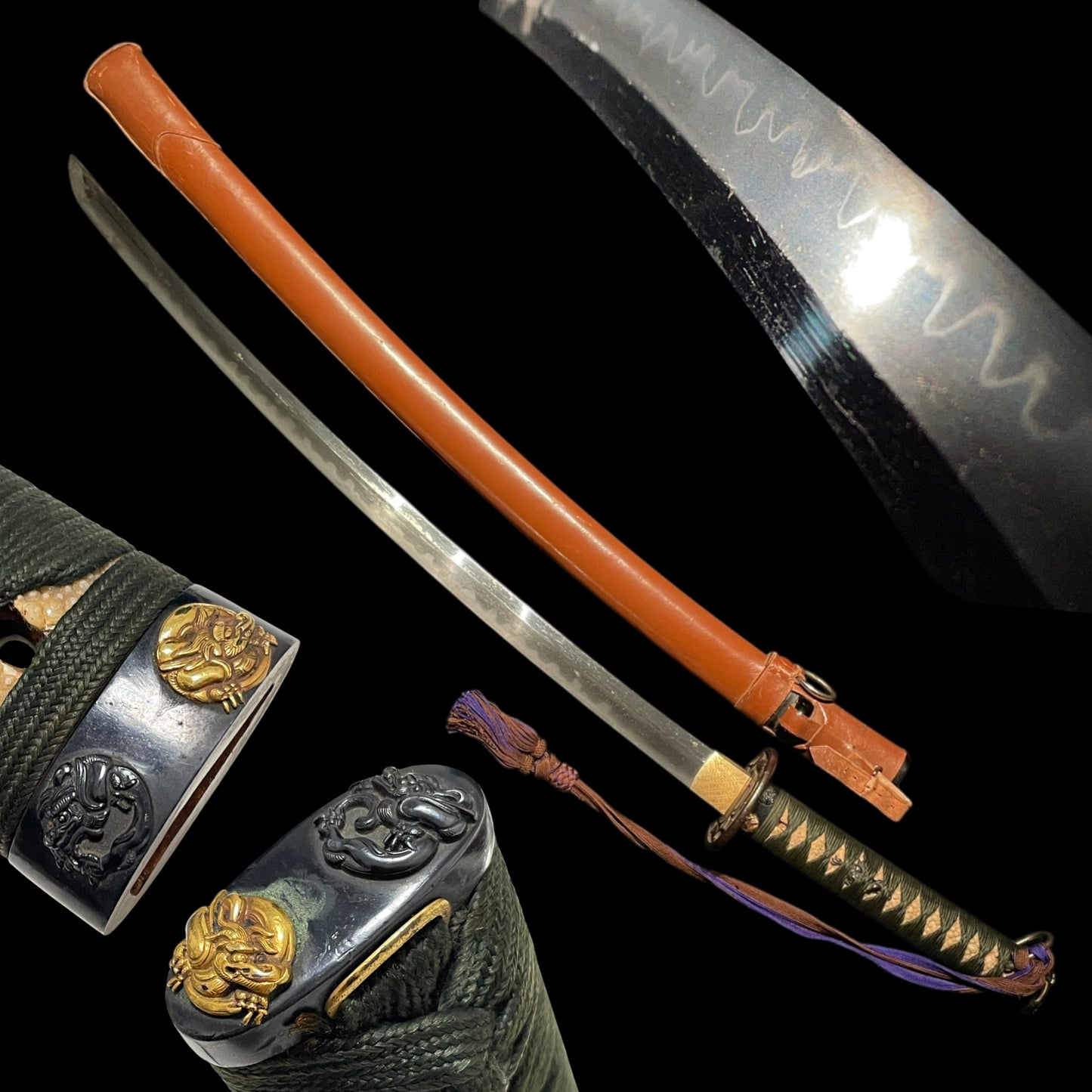 Dragon Fittings Ryakushiki-GUNTO 龍一作略式軍刀, Blade is Edo Wakizashi, with Tassel